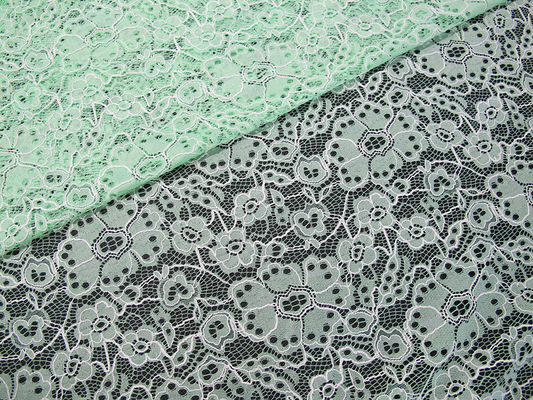 Custom Durable Cotton Nylon Embroidered Lace Fabric Green Flower Pattern