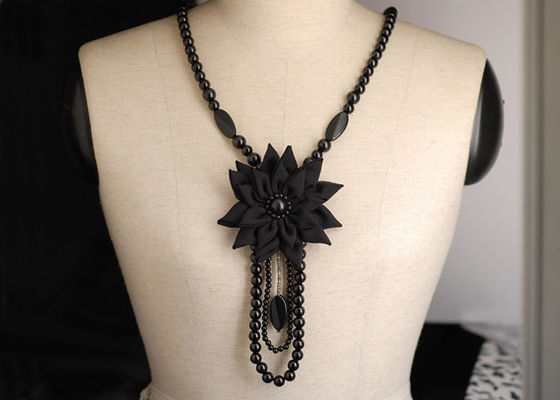 단일 스트랜드 Corsage 블랙 꽃 보석 패브릭 손수 Necklacesfor 여성