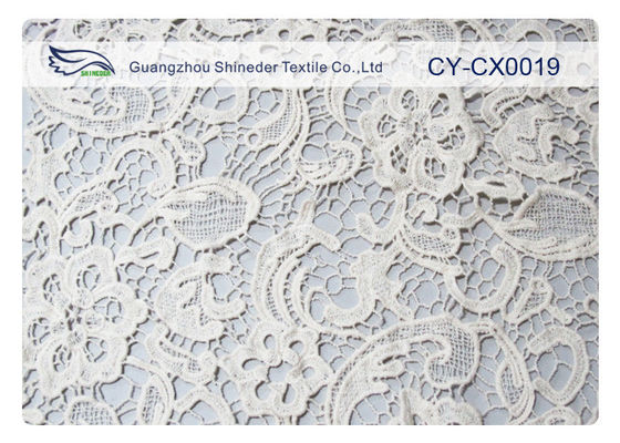 White Flower Embroidered Lace Fabric Cotton / Nylon / Metallic CY-CX0019