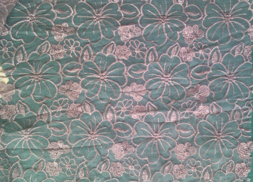 Polyester bordir Lace Fabric bulu putih dan pola organza hitam