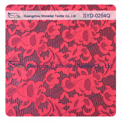 แฟชั่น Red Elastic Guipure เย็บปักถักร้อยผ้าลูกไม้สำหรับชุดแต่งงาน