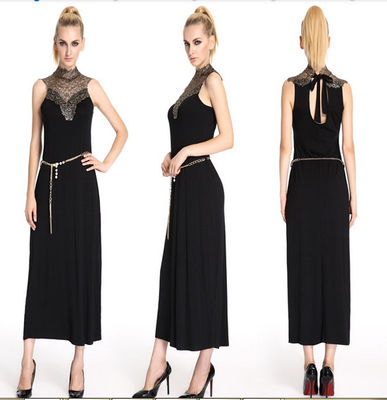 Largo del tobillo para mujer atractivo sin mangas de los vestidos de cóctel del cuello del volante del cordón