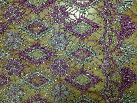 51"/52" Blue Embroidered Lace Fabric Stretch For Ladies Dress