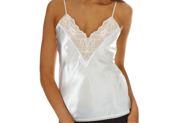 Księżniczka Pure White Eleganckie damskie Poślizgnięcia szyi V Camisole z koronki przycięcia