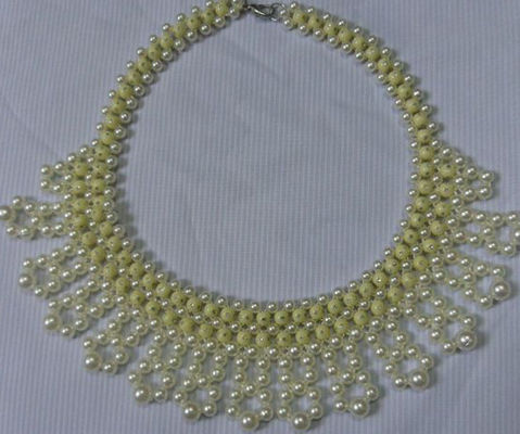 Decorative Yellow ABS Pearl / beads collar with lobster and clips