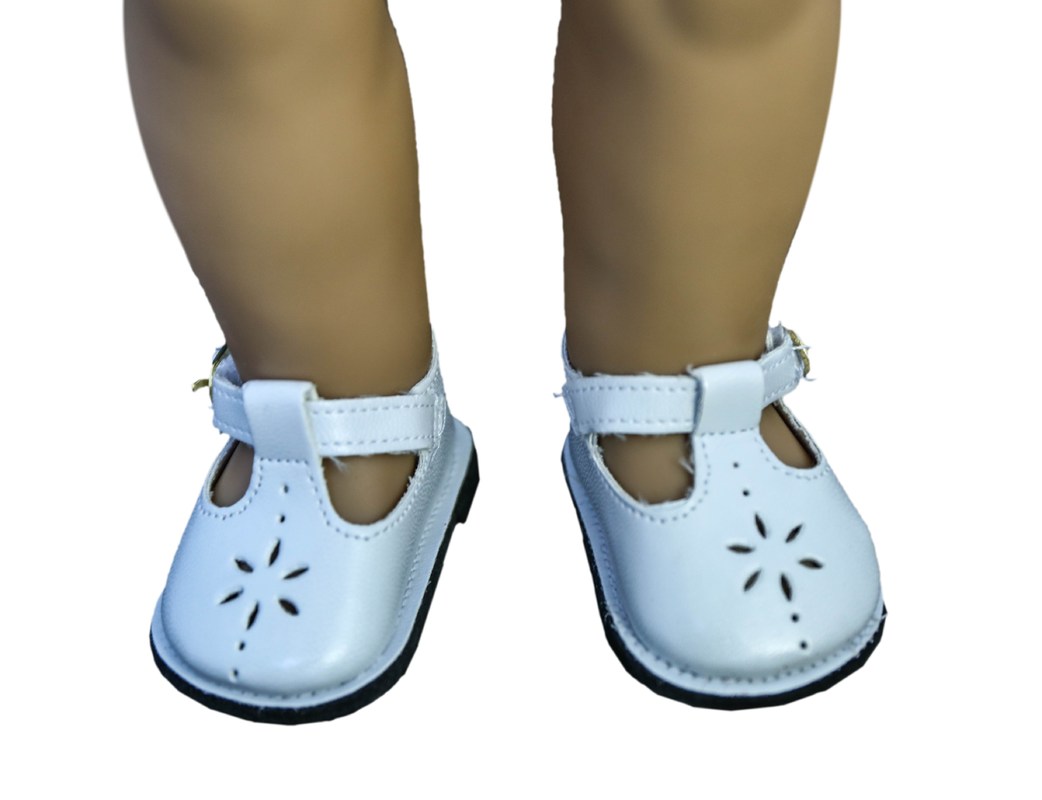 Bouton percé par chaussures en plastique blanches en métal de conception de poupée d'unité centrale, 18" vêtements américains de poupée de fille et chaussures
