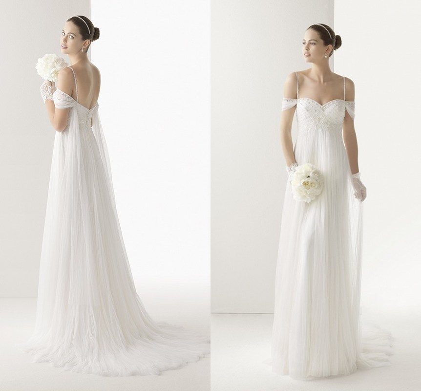 Robes de mariage blanches couvertes par perles faites sur commande de mousseline de soie de ruche de douilles d'Applique de cou d'amoureux de courroies de spaghetti