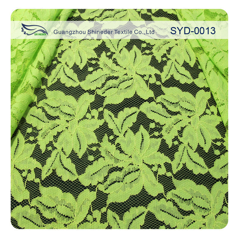 Tela de nylon do laço do cabo do algodão verde e preto para a senhora Vestuário, teste padrão da folha